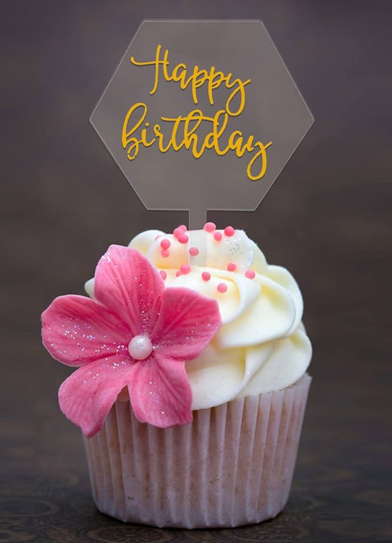 Mini Acrylic Cupcake Toppers - Hexagon